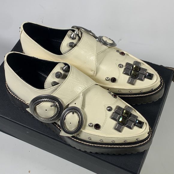 Coach Western Creeper Studded Leather Shoes G3399 Chalk Size 5.5 - Picture 4 of 15